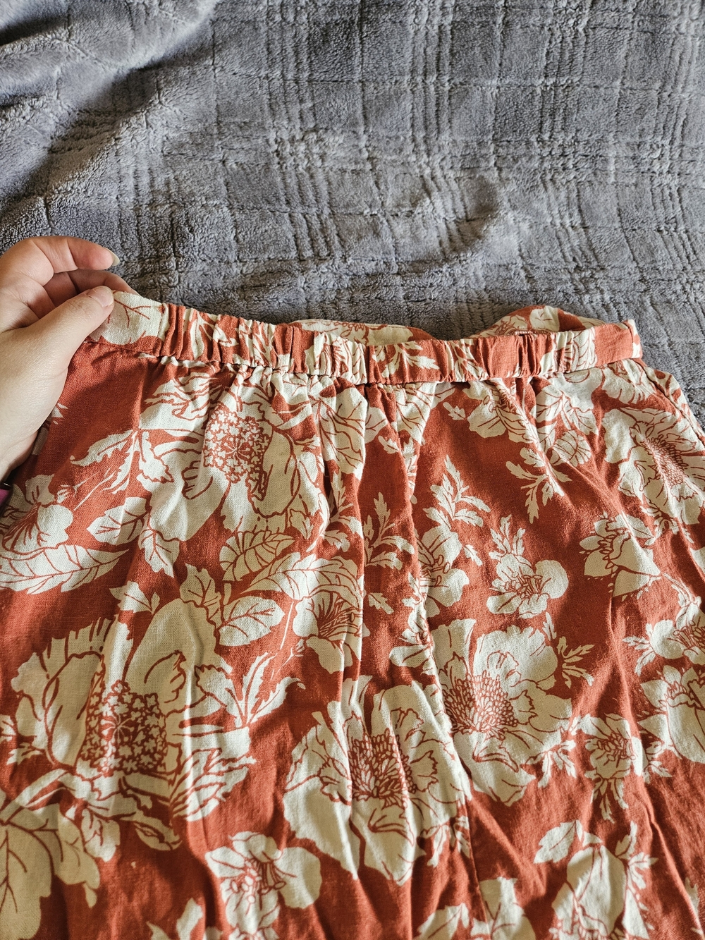 Old Navy  Linen Orange ( red color listed on tag ) Floral Midi Skirt Size Large - Picture 9 of 16